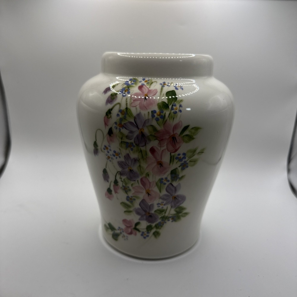 Fenton Hand painted Fannie Ginger Jar Milk glass Floral 7" Vase